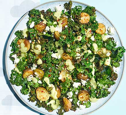 Roasted new potato, kale & feta salad with avocado