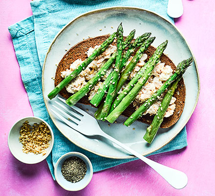 Salmon, sesame & asparagus open sandwich