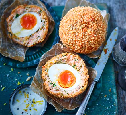 Smoked salmon Scotch eggs