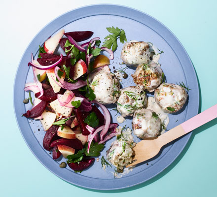 Swedish meatballs with beetroot & apple salad