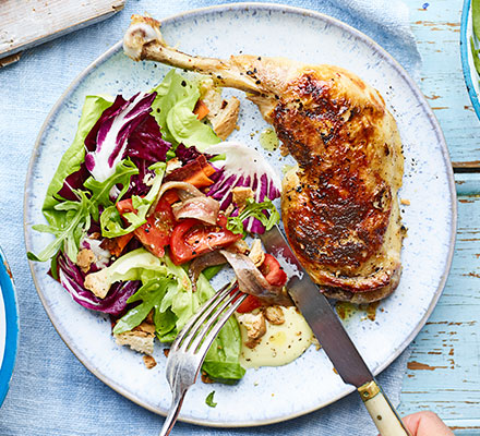 Bread-baked chicken & summer garden salad