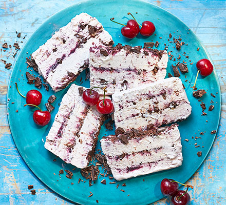 Cherry ripple, chocolate & rose ice cream