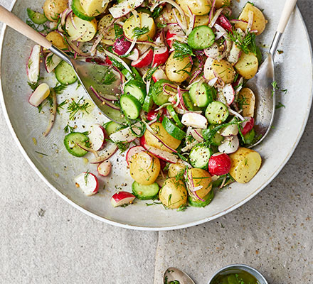 Summer allotment salad with English mustard dressing