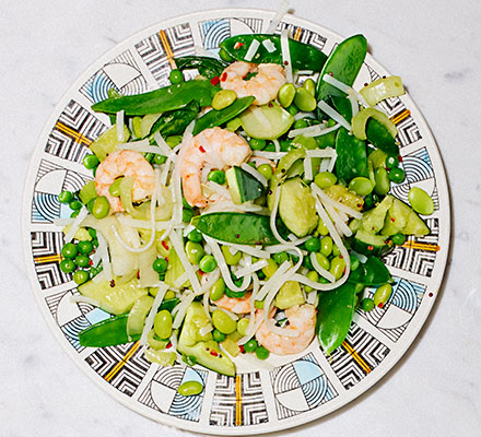 Sesame prawn & smacked cucumber rice noodles