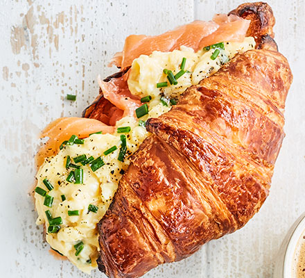 Smoked salmon scramble croissants