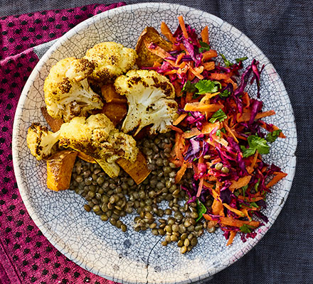 Sweet potato & cauliflower lentil bowl