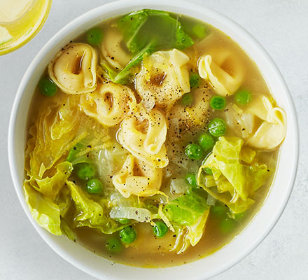 Green minestrone with tortellini