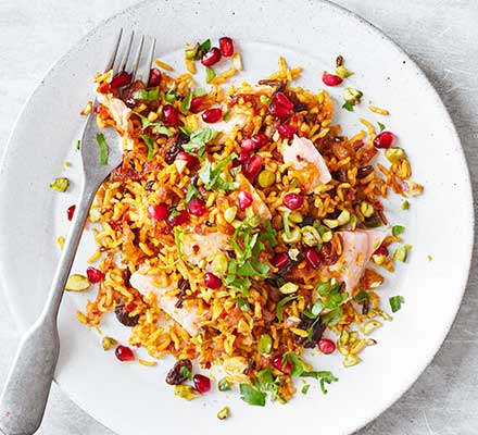 Harissa salmon pilaf