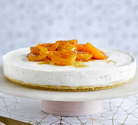 Yogurt cheesecake with honey-roasted apricots