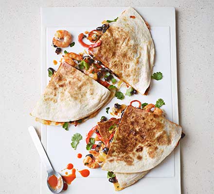 Black bean & prawn quesadillas