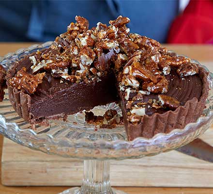 Sea-salted chocolate & pecan tart