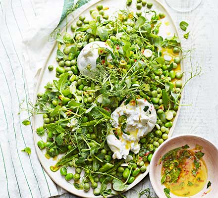 Pea & burrata salad with preserved lemon salsa