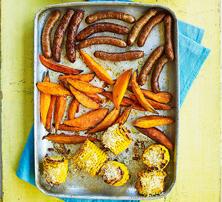 Sausage, sweet potato & sweetcorn bake