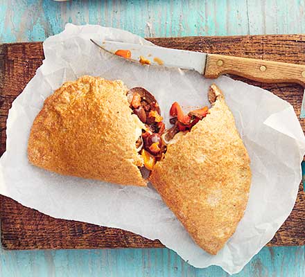 Mozzarella, pepper & aubergine calzone