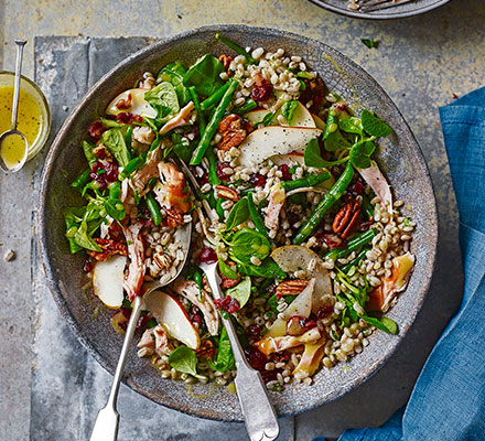 Smoked chicken, pot barley & cranberry salad