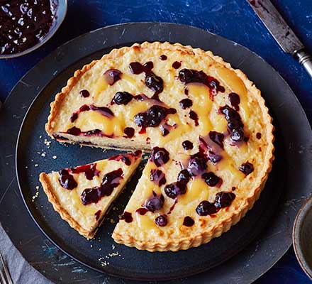 Lemon & blueberry rice pudding tart