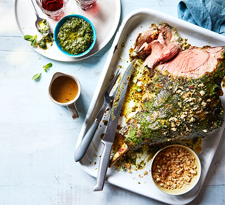 Roast leg of lamb with garlic & watercress butter