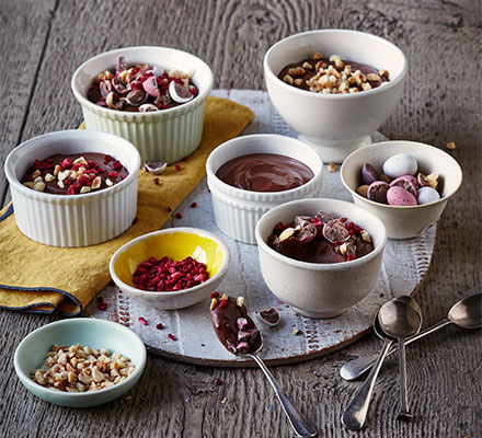 Easter chocolate pots with pick ‘n’ mix toppings