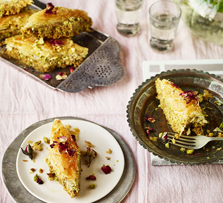 Pistachio, almond, lemon & rose baklava