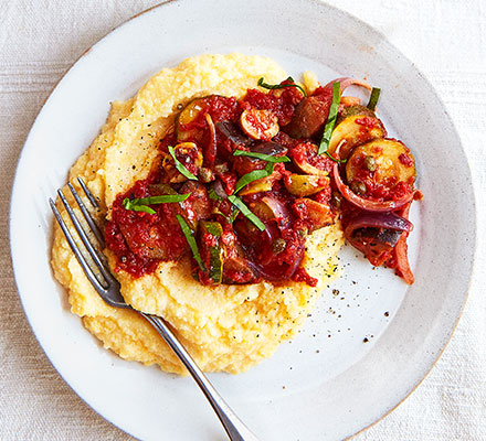 Caponata with cheesy polenta