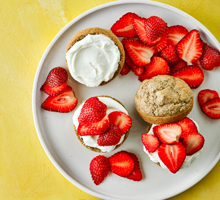 Chia & oat breakfast scones with yogurt and berries