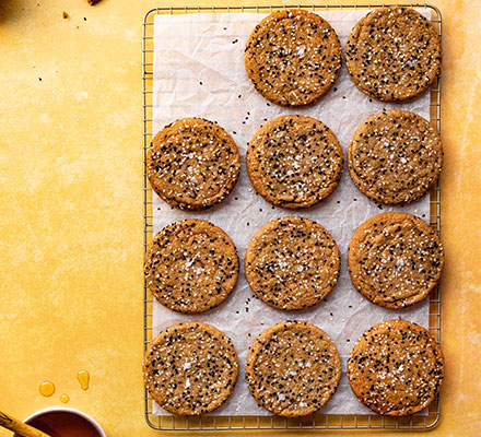 Caramelised honey and tahini cookies