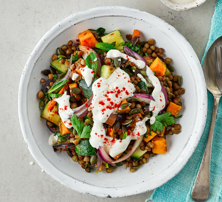 Lentil salad with tahini dressing