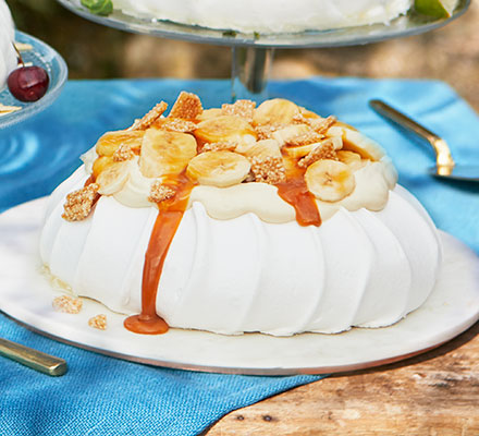 Banana, tahini & salted caramel pavlova