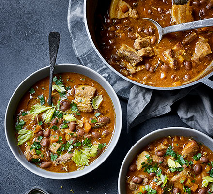 Braised pork belly with borlotti beans