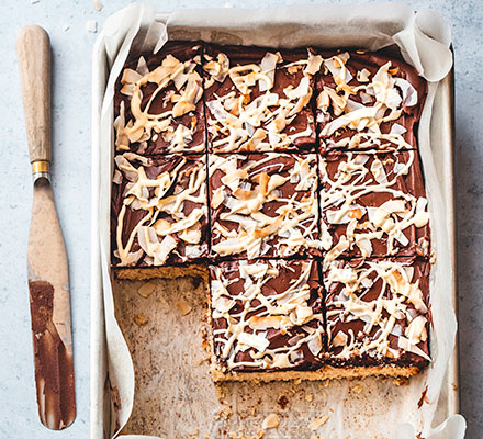 Double choc & coconut traybake