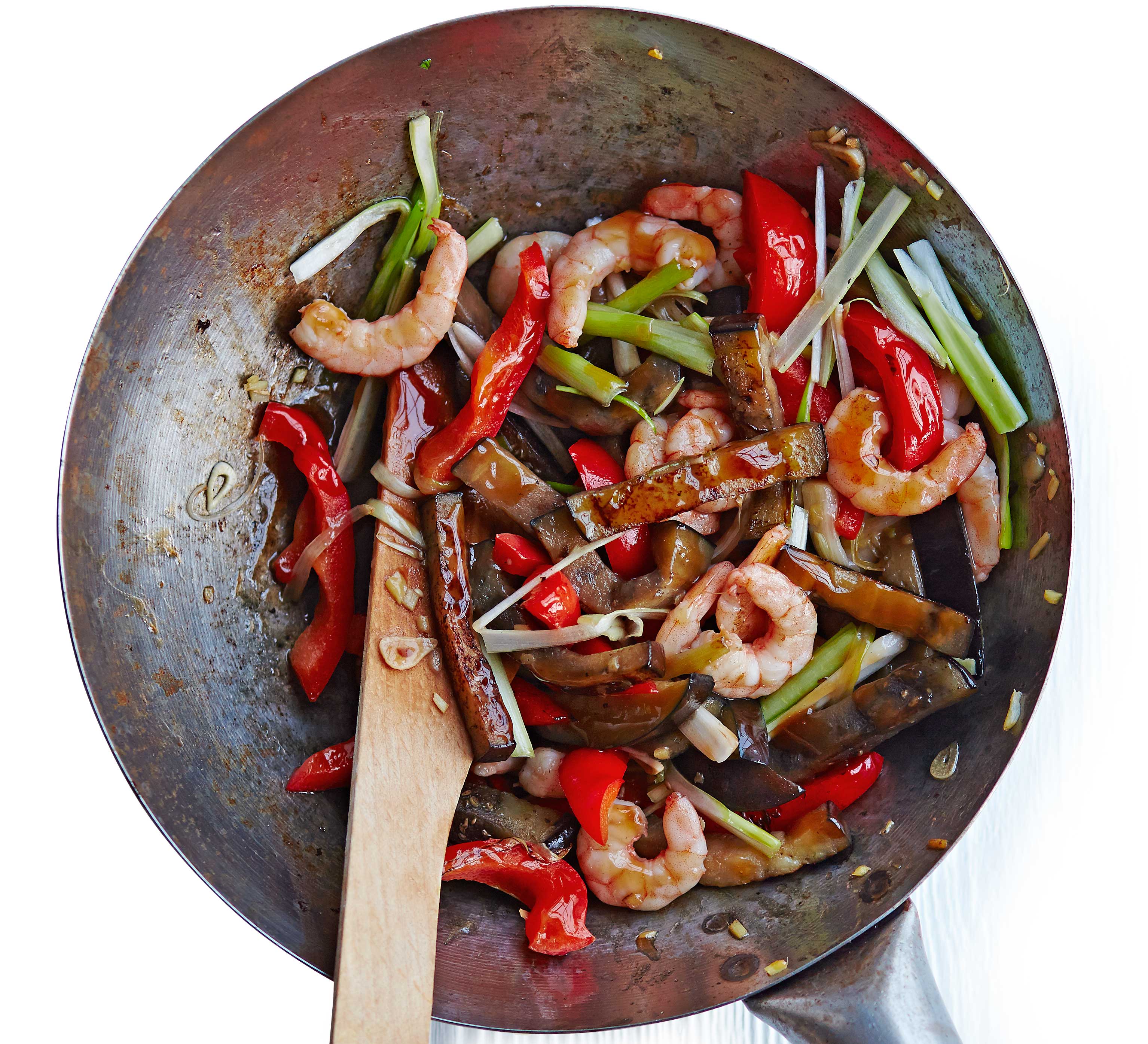 Aubergine with prawns in oyster sauce