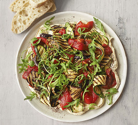 Layered hummus & griddled vegetable salad