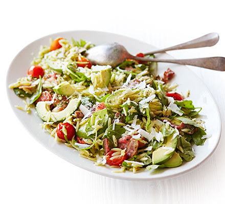 Bacon & avocado warm pasta salad