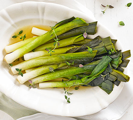 Braised baby leeks