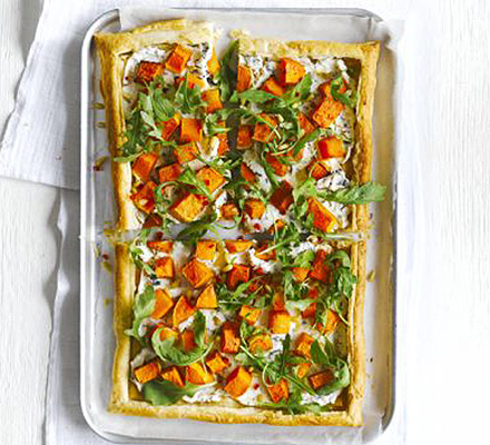 Butternut ricotta tart with fiery rocket salad