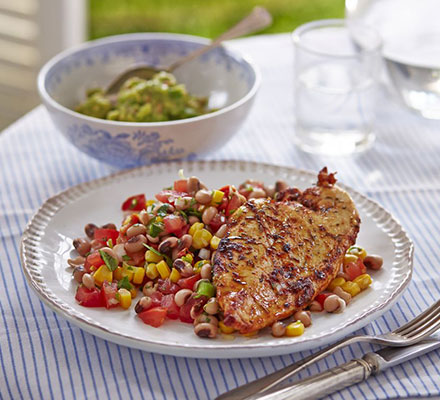 Cajun grilled chicken with lime black-eyed bean salad & guacamole