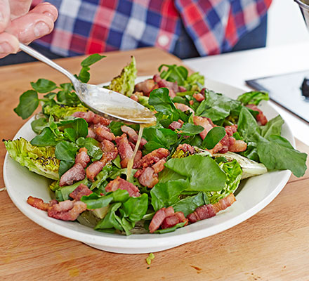 Charred Baby Gem, watercress & bacon salad