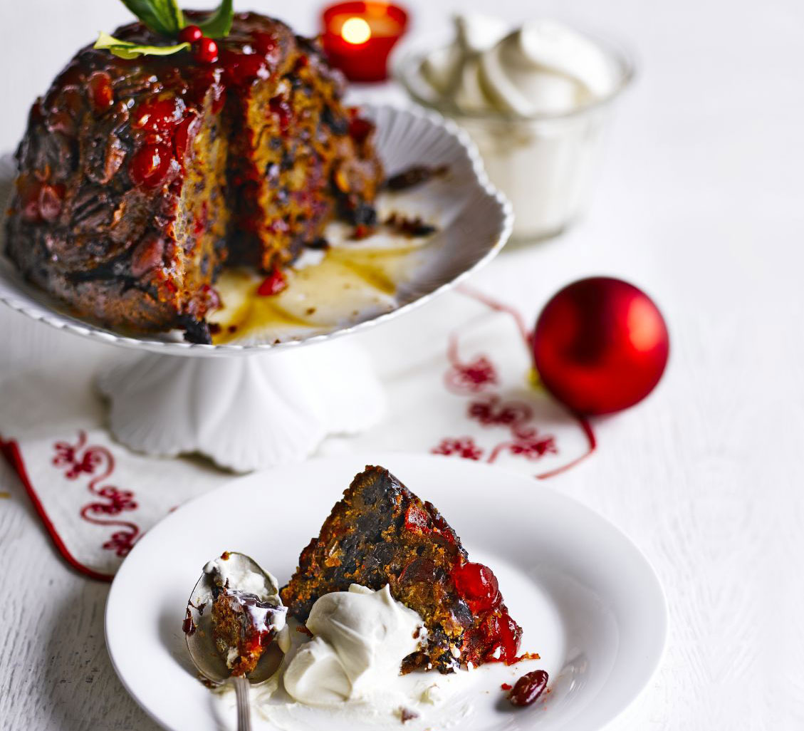 Cherry pecan Christmas pudding