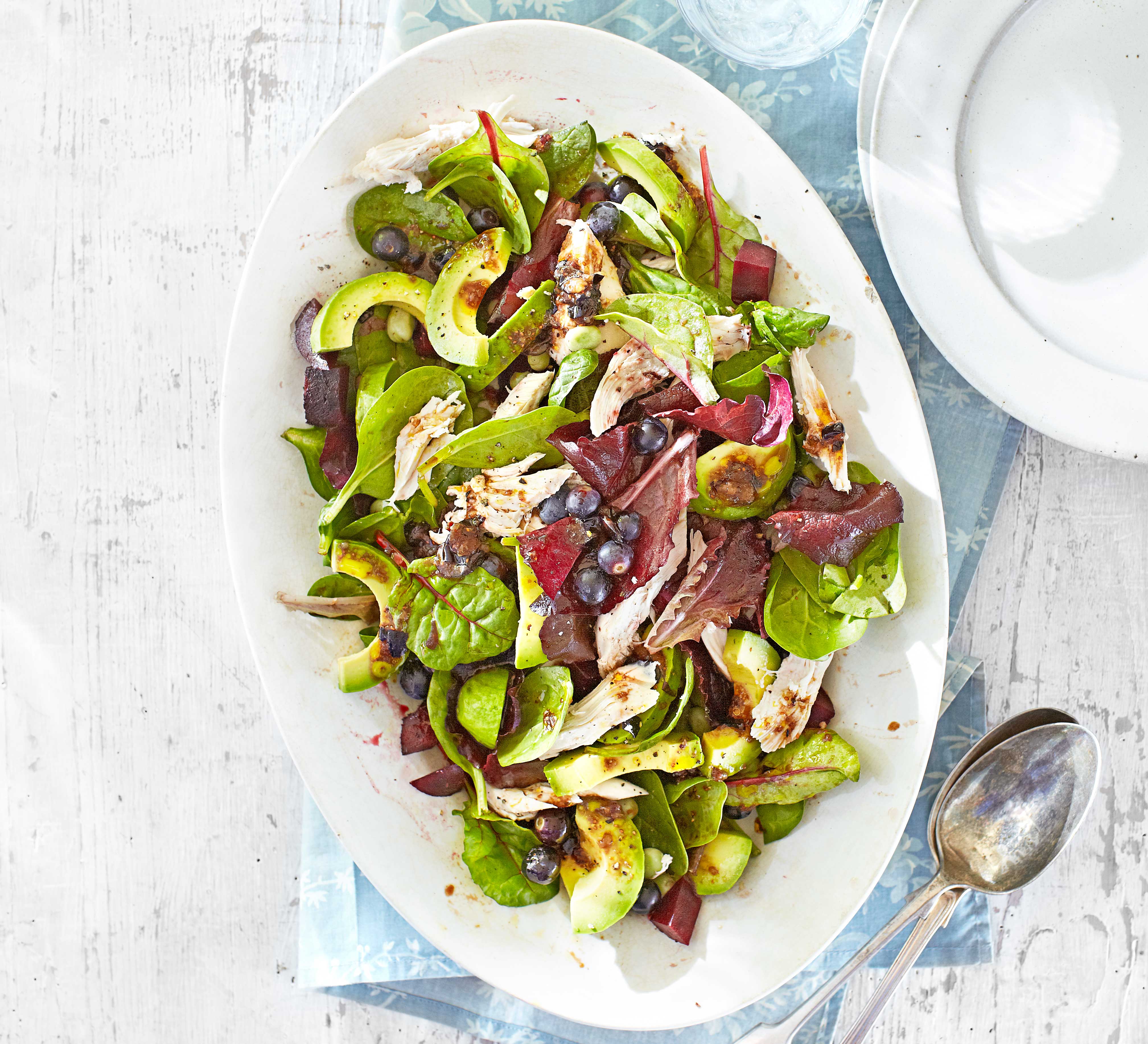 Chicken & avocado salad with blueberry balsamic dressing