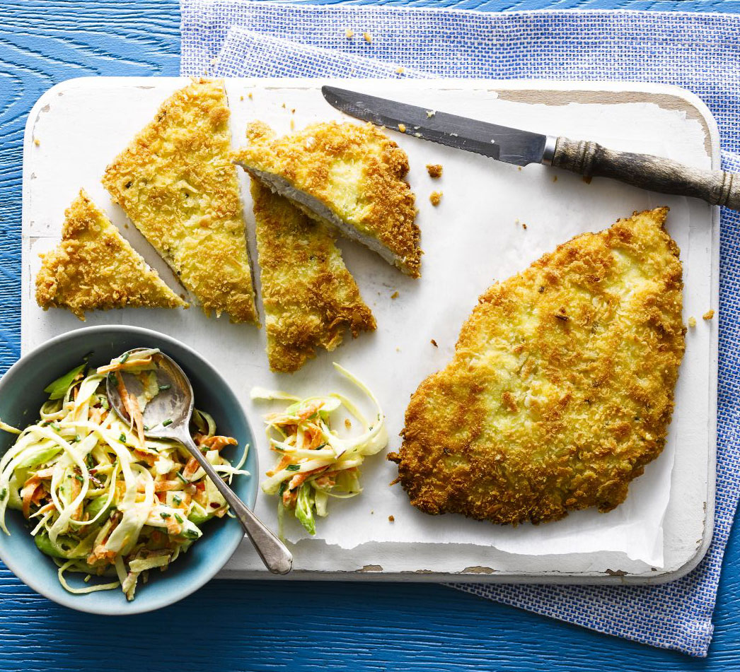 Chicken schnitzel with coleslaw