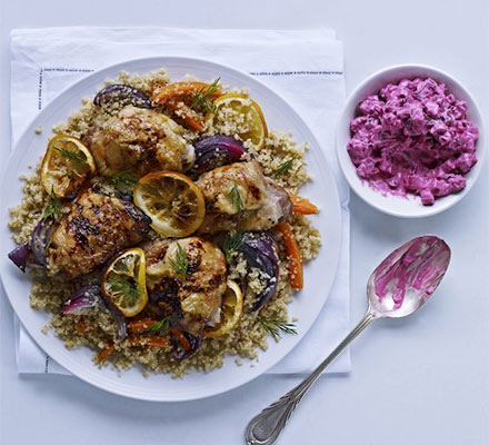 Chicken & quinoa salad with beetroot yogurt