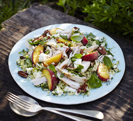 Herbed chicken, peach & feta salad