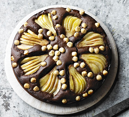 Squidgy pear & hazelnut chocolate spread cake