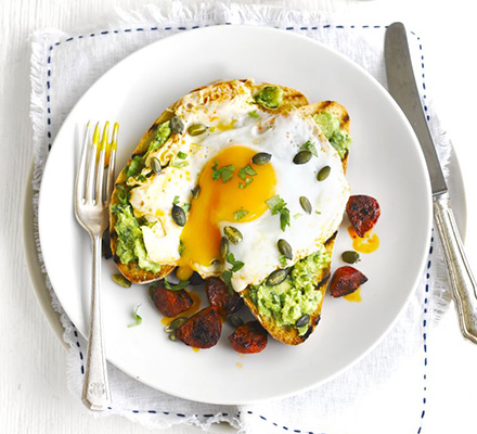 Avocado on toast with chorizo & fried eggs