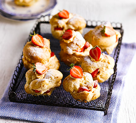 Strawberry & white chocolate choux buns