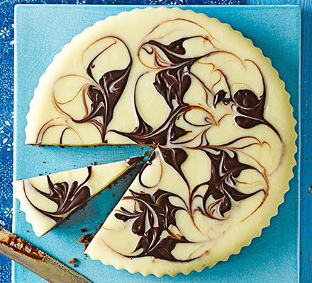 Dark & white chocolate cardamom swirl tart