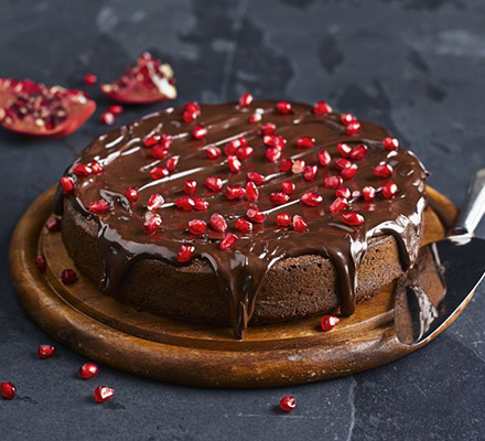 Squidgy chocolate & pomegranate torte