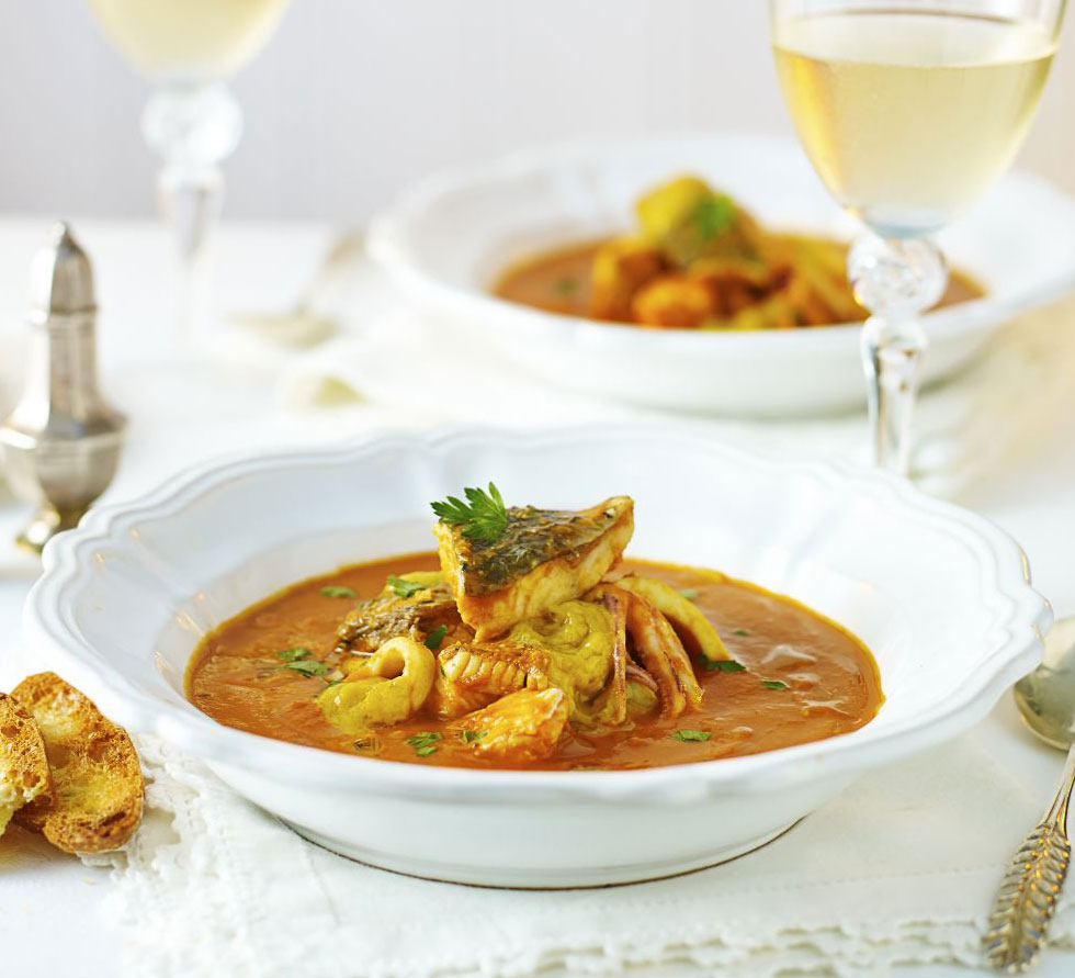 Fish stew with roast garlic & saffron