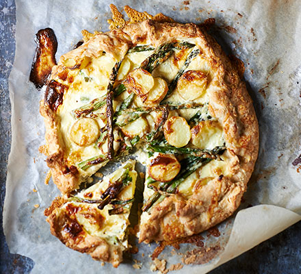 Free-form asparagus & potato tart