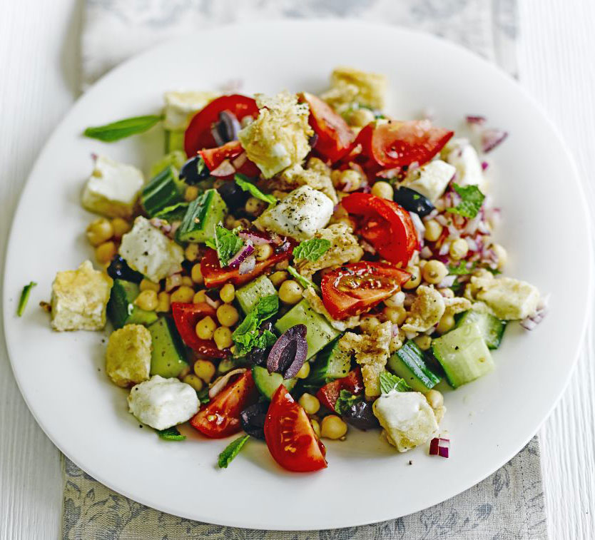 Greek chickpea salad with melting feta